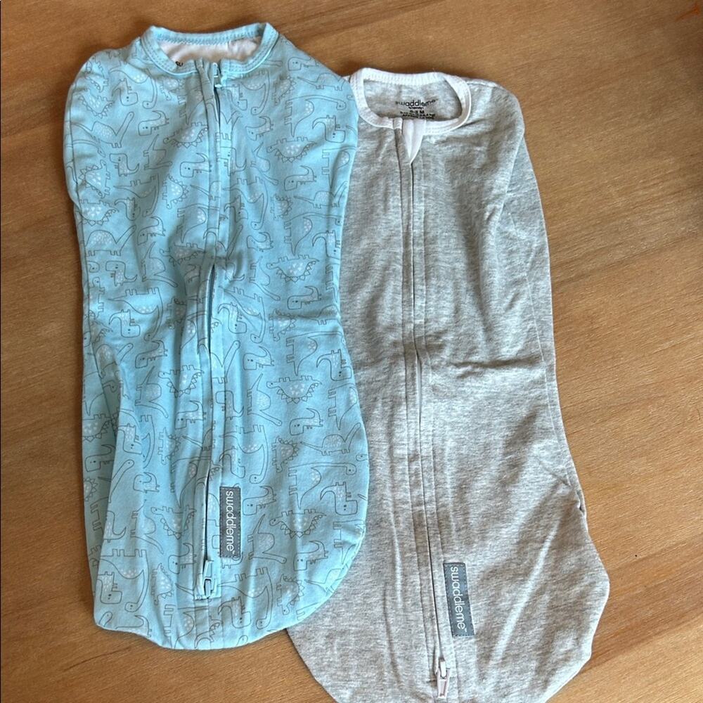 SwaddleMe Baby Swaddle Set Blue Dinosaur and Gray Cotton 0-2 Months